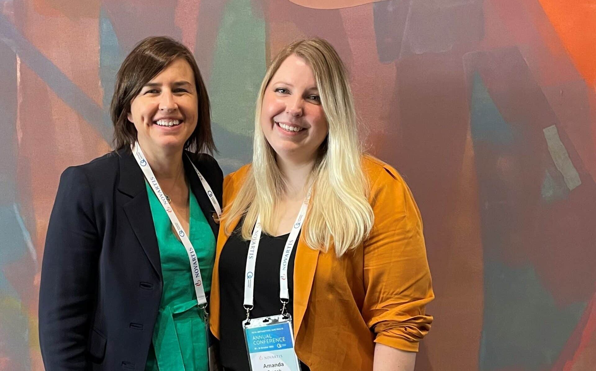 Dr Amanda French (right) with outgoing Orthoptics Australia president Ms Jane Schuller.