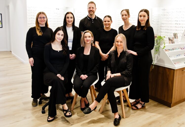 Belinda Musitano (bottom right) with some of her team of 14 staff. Images: Eyes@Optometry.