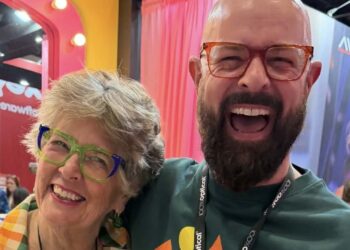 Modstyle UK country manager Will Cooksey (right) with television and fashion icon Prue Leith. Images: Modstyle.