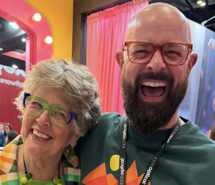 Modstyle UK country manager Will Cooksey (right) with television and fashion icon Prue Leith. Images: Modstyle.