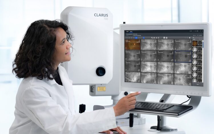 The CLARUS 700 ICGA feature extends imaging deeper into the choroidal circulation. Image: ZEISS.