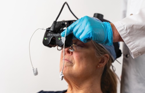 MacuMira is a non-invasive treatment that uses low-level microcurrent stimulation delivered via a headset over closed eyes. Images: MacuMira.