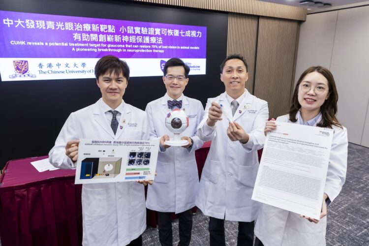 From left, Associate Professor Poemen Chan Pui-man, Professor Clement Tham Chee-yung, Associate Professor Dr Chu Wai-kit, and PhD graduate Dr Tong Yan from CU Medicine’s Department of Ophthalmology and Visual Sciences. Image: CU Medicine.