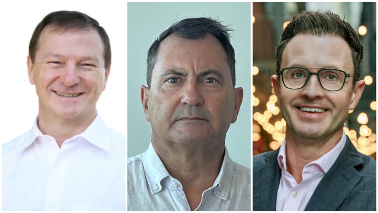 Graham Perrett (left), Dr Justin Mora (centre) and Mark Nevin are the judging panel for this year's Dame Mary Perkins Award. Images: Specsavers.