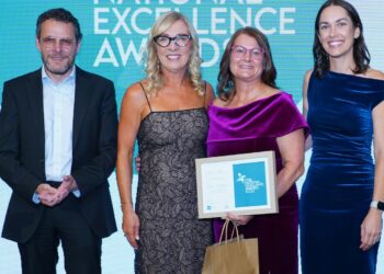 Rodenstock Australia GM Tim McCann (from left), See Side Optical co-owners Linda Simpson and Sonya Broadhead, and ODA CEO April Petrusma. Image: ODA.