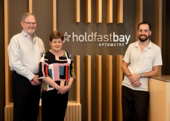 Former owners Ian Bluntish and Joanne Thomas (left) have sold their established practice to Tristan Glover. Images: Holdfastbay Optometry.